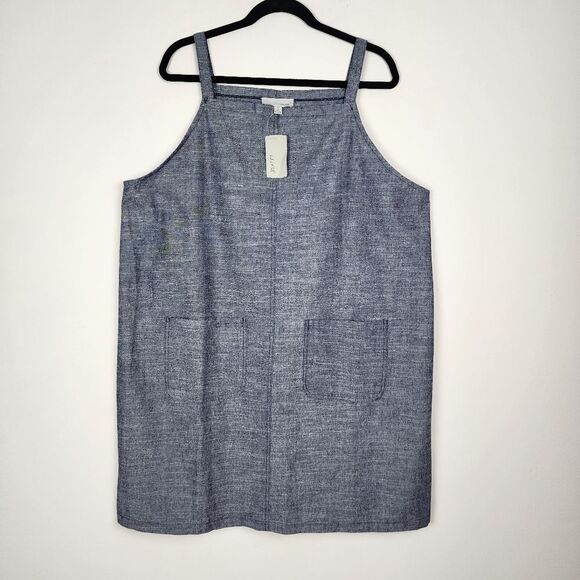 Luukse Cotton Linen Overall Dress in Blue with Patch Pockets Size 2X - Picture 16 of 16